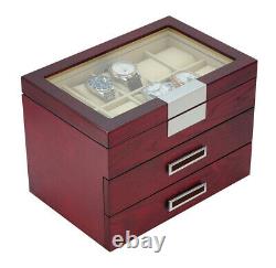 30 Slot Wrist Watch Cherry Wood Storage Display Box Display Case Chest Cabinet