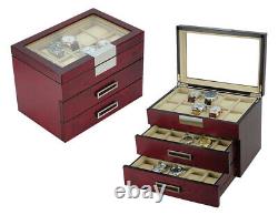 30 Slot Wrist Watch Cherry Wood Storage Display Box Display Case Chest Cabinet
