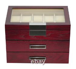 30 Slot Wrist Watch Cherry Wood Storage Display Box Display Case Chest Cabinet