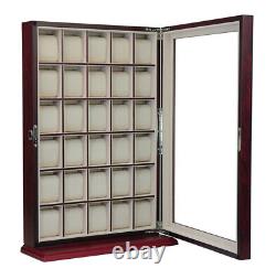 30 Watch Cherry Wood Display Wall Case Stand Rosewood Storage Organizer Box Hang