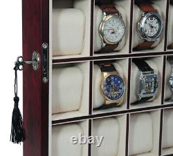 30 Watch Cherry Wood Display Wall Case Stand Rosewood Storage Organizer Box Hang