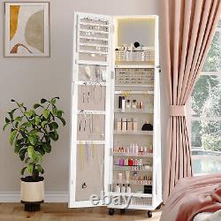 360° Swivel Jewelry Cabinet withFull Length LED Mirror Lockable Armoire Organizer