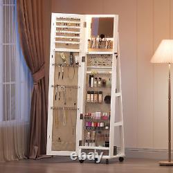 360° Swivel Jewelry Cabinet withFull Length LED Mirror Lockable Armoire Organizer