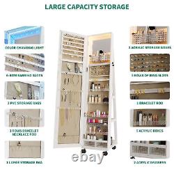 360° Swivel Jewelry Cabinet withFull Length LED Mirror Lockable Armoire Organizer