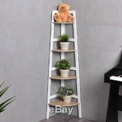 4 Tier Wood Corner Bookcase Ladder Shelf Wall Unit Bookshelf Display Stand Rack
