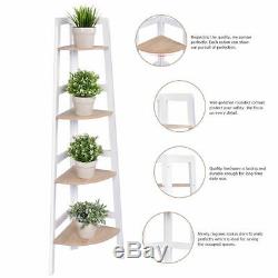 4 Tier Wood Corner Bookcase Ladder Shelf Wall Unit Bookshelf Display Stand Rack