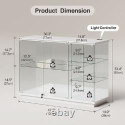 47W Large Display Case with RGB Lights, Glass Display Cabinet with Glass Doors