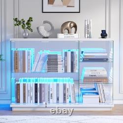 47W Large Display Case with RGB Lights, Glass Display Cabinet with Glass Doors