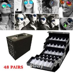 48 Slot Luxurious Eyeglasses Sunglasses Storage Organizer Display Case Box Black