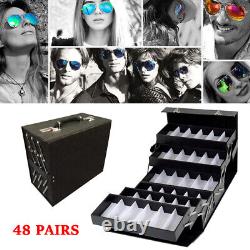 48 Slot Sunglasses Storage Case Black Eyeglasses Display Box Organizer Case NEW