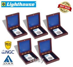 5 Graded Coins Boxes Mahogany Style Slab Cases Display Presentation PCGS NGC