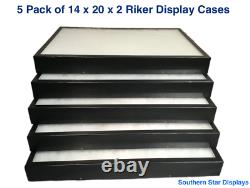 5 Pack of 14 x 20 x 2 Riker Display Cases Boxes for Collectibles Arrowheads