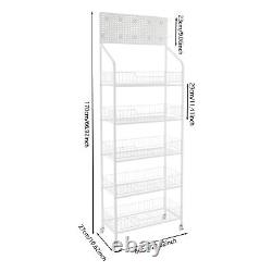 5 Tier Retail Display Cases Movable Snack Candy Display Shelf Snack Rack withHooks