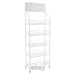 5 Tier Retail Display Cases Movable Snack Candy Display Shelf Snack Rack withHooks