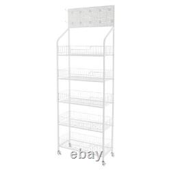 5 Tier Retail Display Cases Movable Snack Candy Display Shelf Snack Rack withHooks