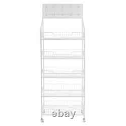 5 Tier Retail Display Cases Movable Snack Candy Display Shelf Snack Rack withHooks