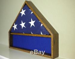 5 X 9 Oak Flag & Memorabilia Display Case Military Shadow Box Funeral Burial USA