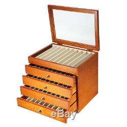 50 Pens Wooden Box Fountain Pen Display Wood Storage Case Holder 5 Layer Slots