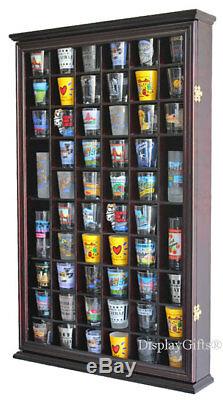 56 Shot Glass Display Case Holder Wall Cabinet Rack Shadow Box -CHERRY SC56-CH