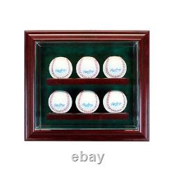 6 Baseball Cabinet Style Display Case Six Ball Hinged Door Glass Suede