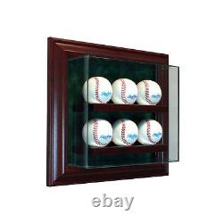 6 Baseball Cabinet Style Display Case Six Ball Hinged Door Glass Suede