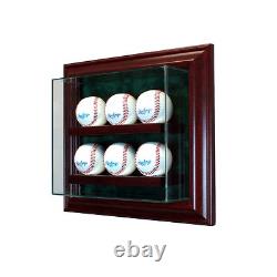 6 Baseball Cabinet Style Display Case Six Ball Hinged Door Glass Suede