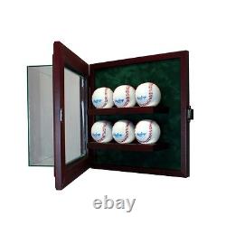 6 Baseball Cabinet Style Display Case Six Ball Hinged Door Glass Suede