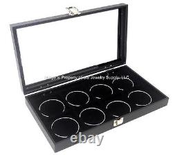 6 Glass Top Lid Black 8 Space Collectors Display Box Cases Bangle Pins Medals