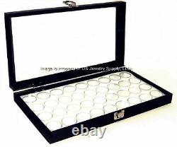 6 Glass Top Lid White 36 Jar Cases Display Gems Box Body Jewelry Gold Nugget