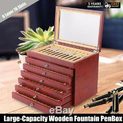 6 Layer Fountain Pen Display Case Holder Collector Storage Organizer Box 78 Slot
