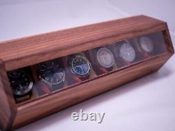 6 Slot Wooden Watch Box Display Case Organizer Glass Jewelry Storage Men