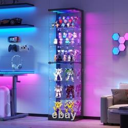 6-Tier Corner Black RGB Glass Display Case 67in Tall Lockable Curio Collectibles