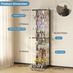 6-Tier Corner Black RGB Glass Display Case 67in Tall Lockable Curio Collectibles