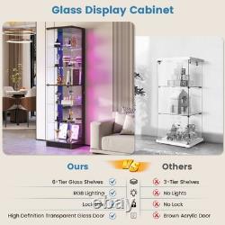 6-Tier Corner Black RGB Glass Display Case 67in Tall Lockable Curio Collectibles