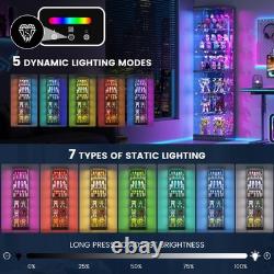 6-Tier Corner Black RGB Glass Display Case 67in Tall Lockable Curio Collectibles