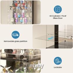 6-Tier Corner Black RGB Glass Display Case 67in Tall Lockable Curio Collectibles
