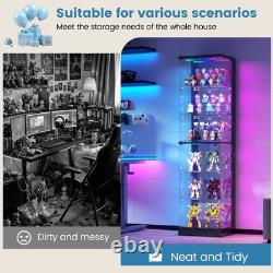 6-Tier Corner Black RGB Glass Display Case 67in Tall Lockable Curio Collectibles