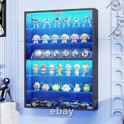 6-Tier Wall Display Case with Glass Doors, LED Sports Card Display Case with Adj