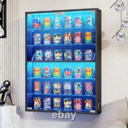 6-Tier Wall Display Case with Glass Doors, LED Sports Card Display Case with Adj