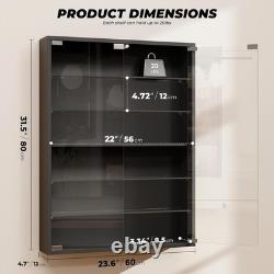 6-Tier Wall Display Case with Glass Doors, LED Sports Card Display Case with Adj