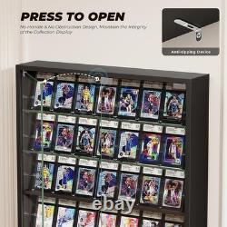 6-Tier Wall Display Case with Glass Doors, LED Sports Card Display Case with Adj