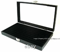 6 Wholesale Glass Top Lid Black 8 Row Ring Display Portable Storage Boxes Cases