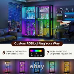71 Tall Glass Cabinet Display Case with RGB Lights and Doors for Collectibles