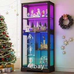 71 Tall Glass Cabinet Display Case with RGB Lights and Doors for Collectibles