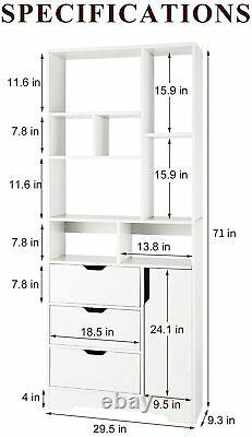 8Cube Display Wood Shelf Wooden Bookcase Storage Organizer + 4 Drawers Shelving