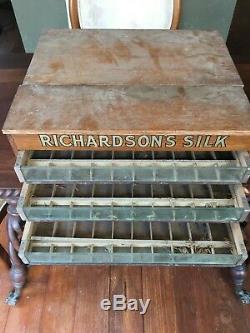 A Vintage Richardsons Silk Thread Spool Cabinet 3 Drawer Dovetailed Wooden Case