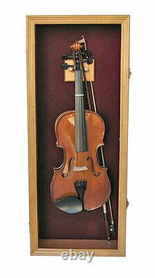 Acoustic Violin Display Case Stand Wall Shadow Box Holder Wood Cabinet-Oak