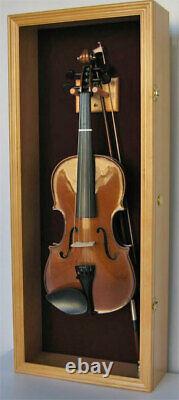 Acoustic Violin Display Case Stand Wall Shadow Box Holder Wood Cabinet-Oak