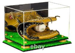 Acrylic Baseball Glove Display Case with Mirror, Yellow Risers& Turf Base (A004)