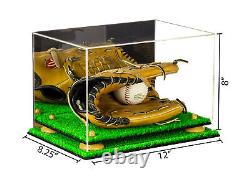 Acrylic Baseball Glove Display Case with Mirror, Yellow Risers& Turf Base (A004)